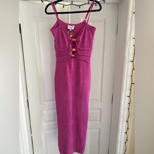 NWT Spaghetti-Strap Midi Terry Dress with Button Detail